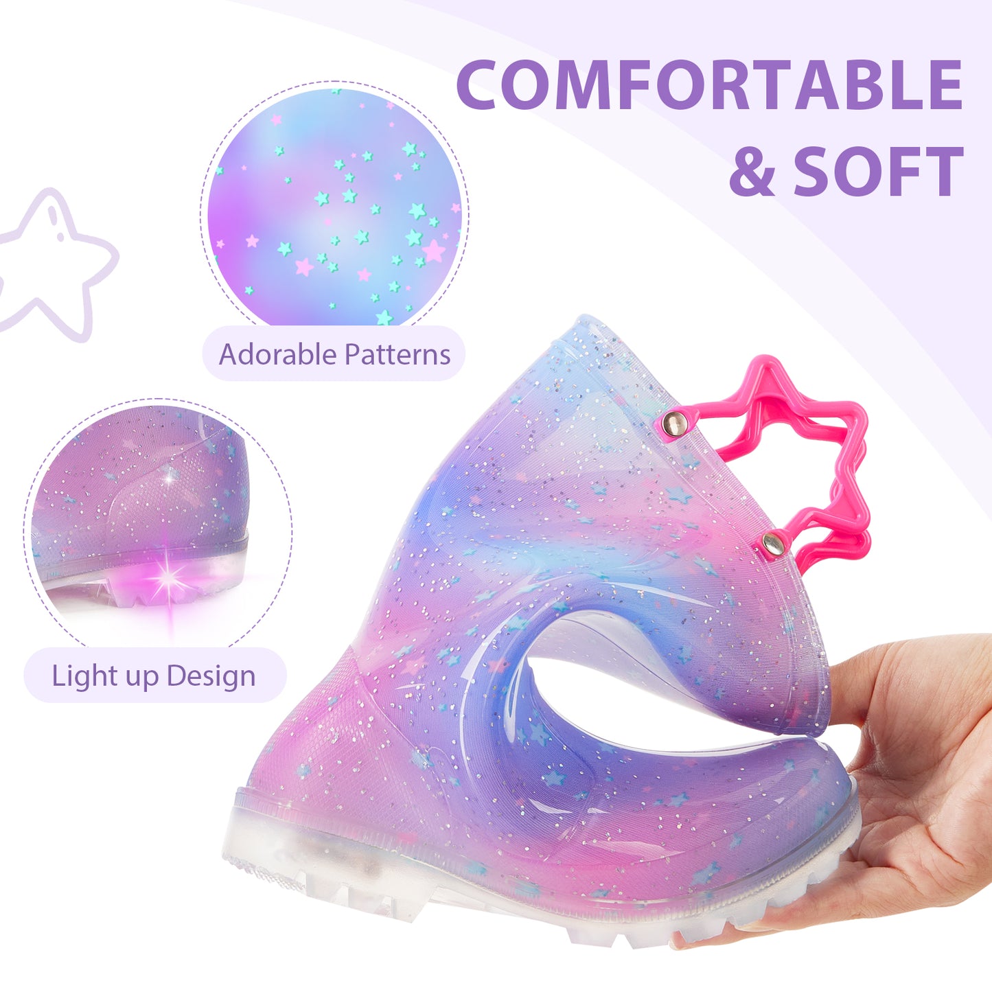 light up fashion kids rain boots with handles - funcoo
