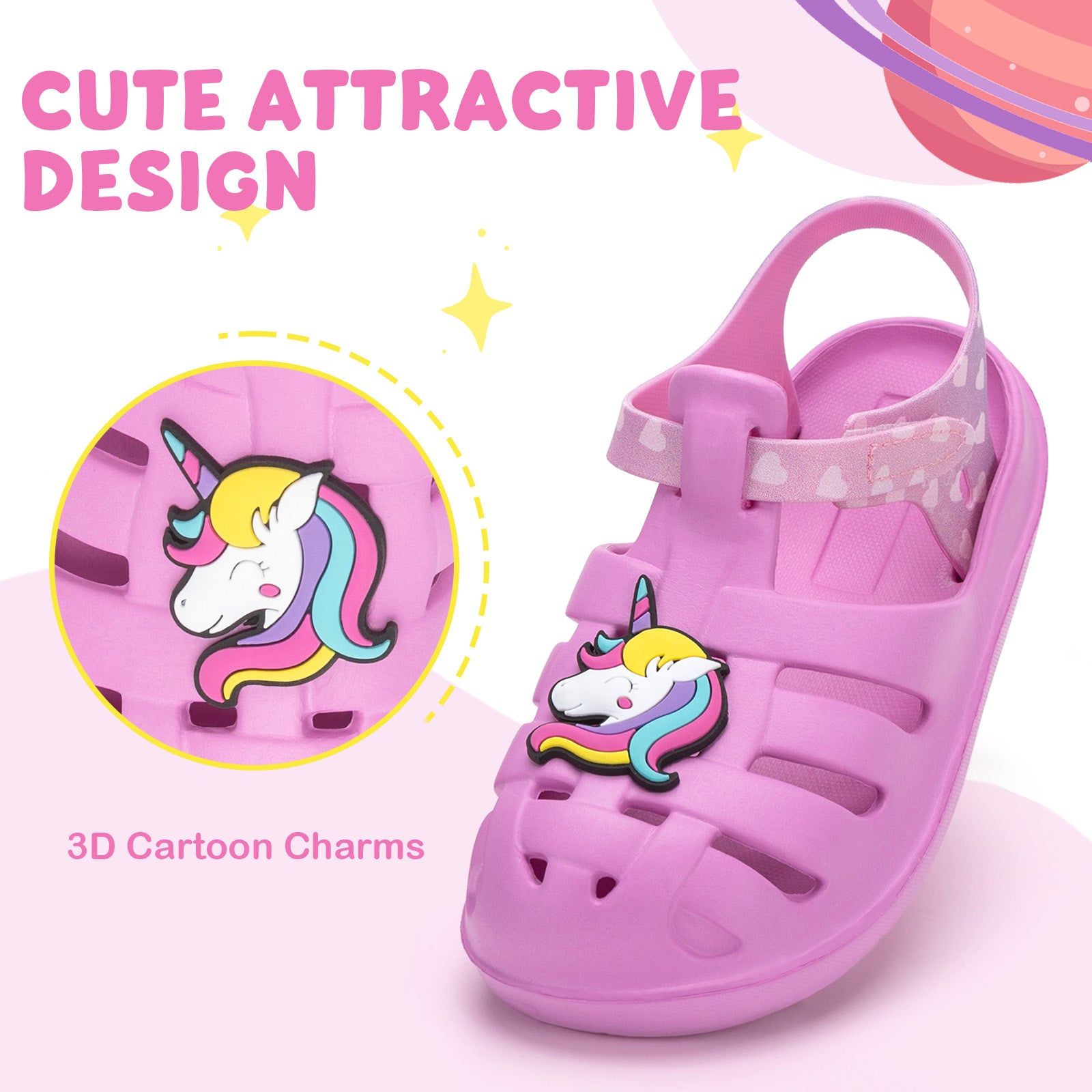 Kids Pink Smiling Unicorn Roman Sandals - Happy Face Gladiator Beach Shoes - FUNCOO