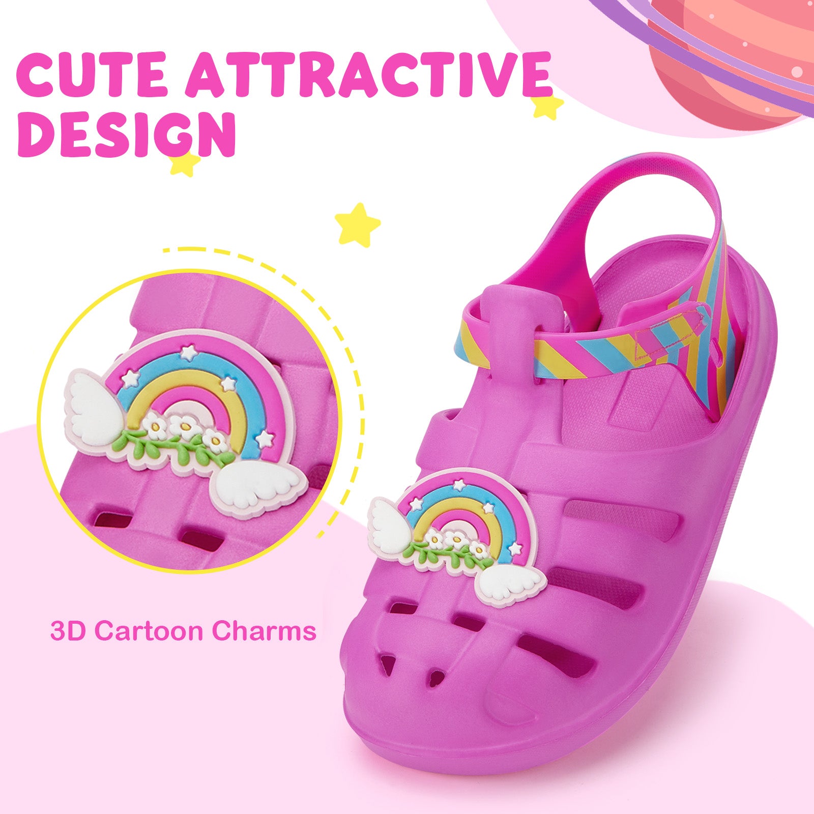 Kids Pink Rainbow Wings Roman Sandals - Fairy Wing Gladiator Beach Shoes - FUNCOO