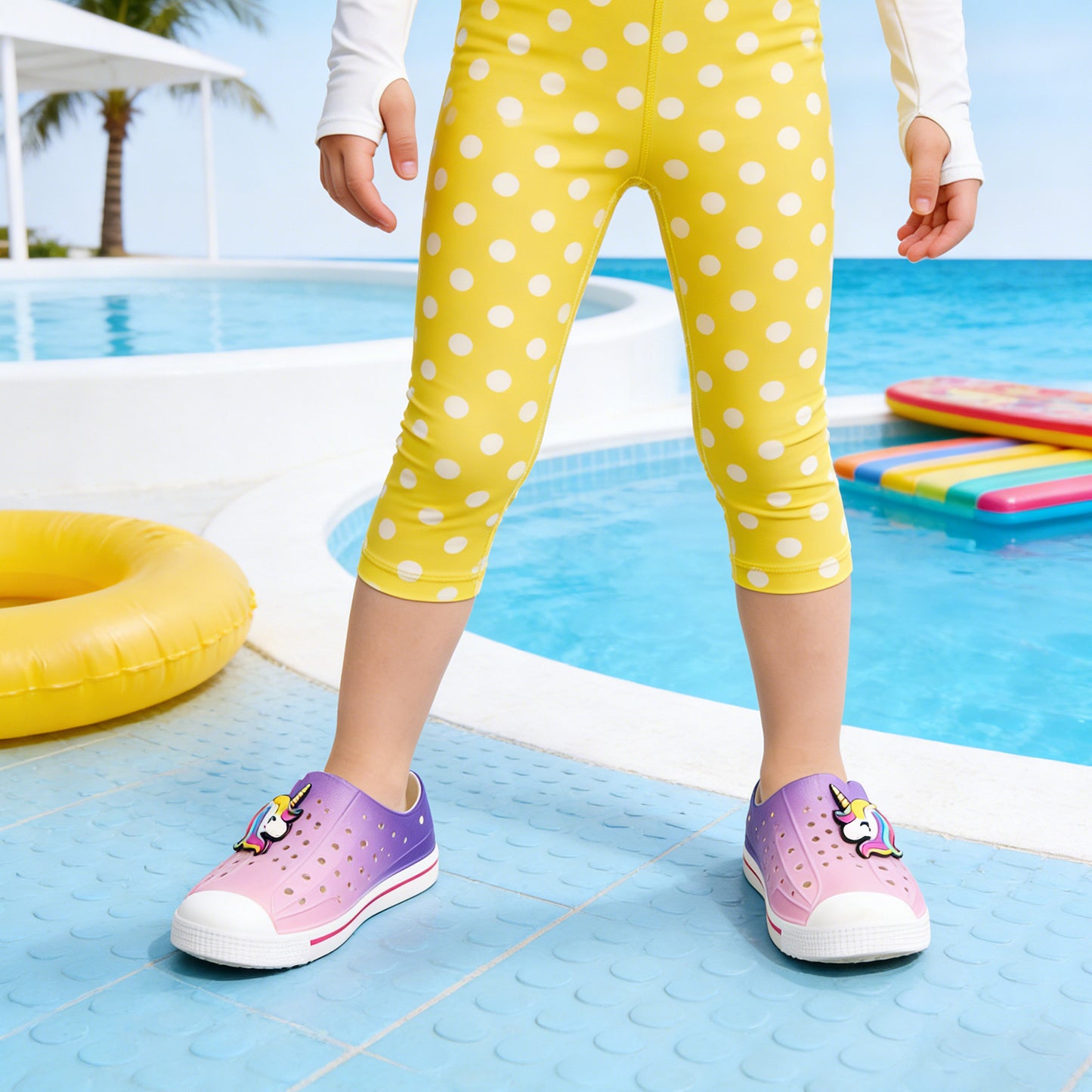 kids gradient smiling unicorn summer sandals - rainbow happy face beach shoes - funcoo