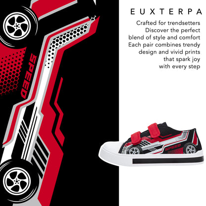 EUXTERPA Girls Boys Light Up Sneakers Dual Straps Kids Sneakers Black and Red Speed Racing Car