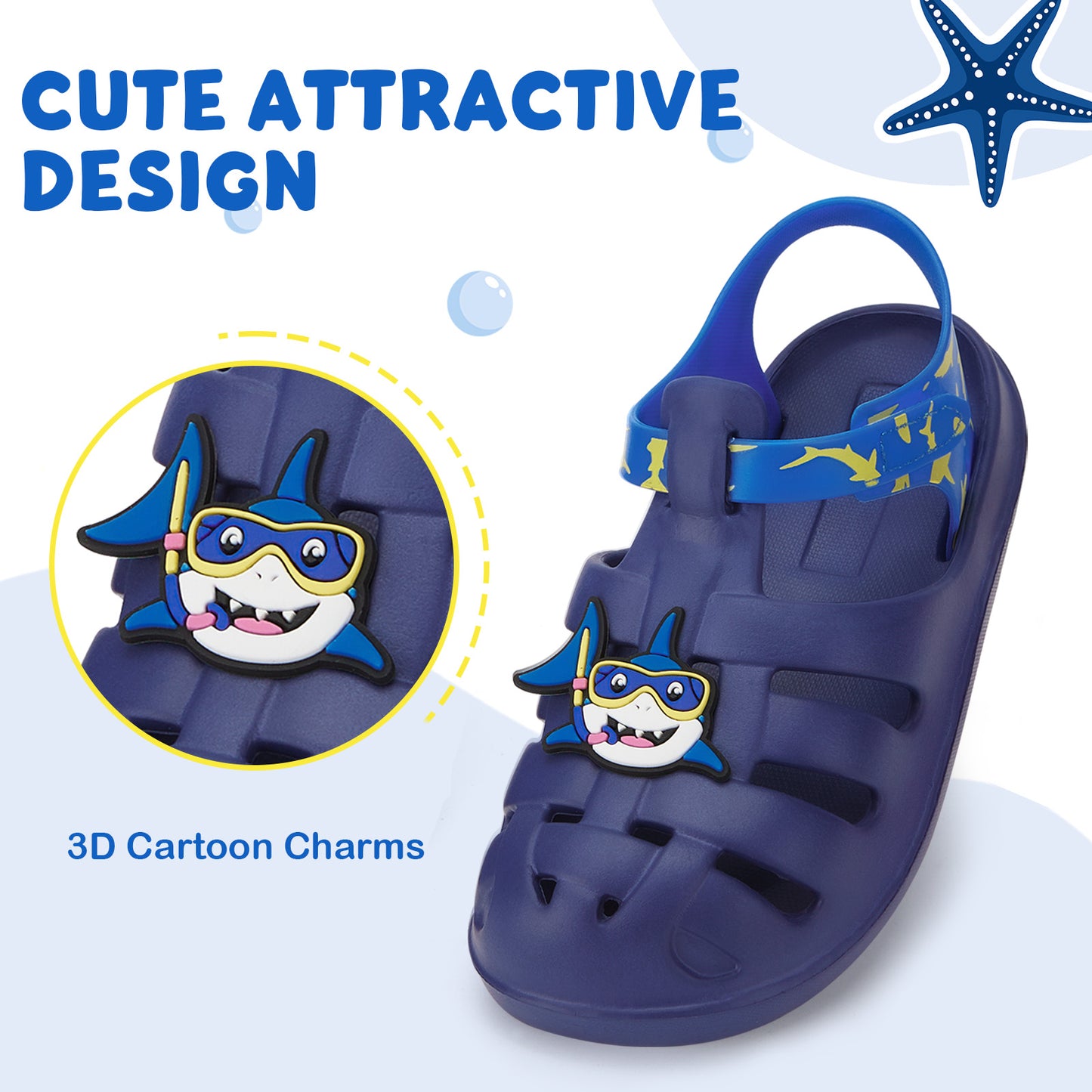 kids blue diving shark roman sandals - ocean shark gladiator beach shoes - funcoo