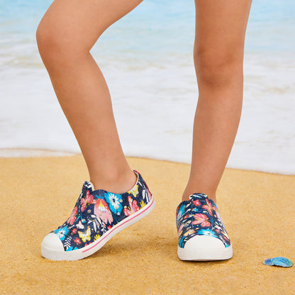Kids Navy Blue Butterfly Flower Summer Sandals - Large Floral Butterfly Beach Shoes - FUNCOO