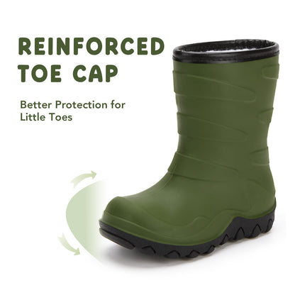 Kids Green Winter Insulated Rain Boots