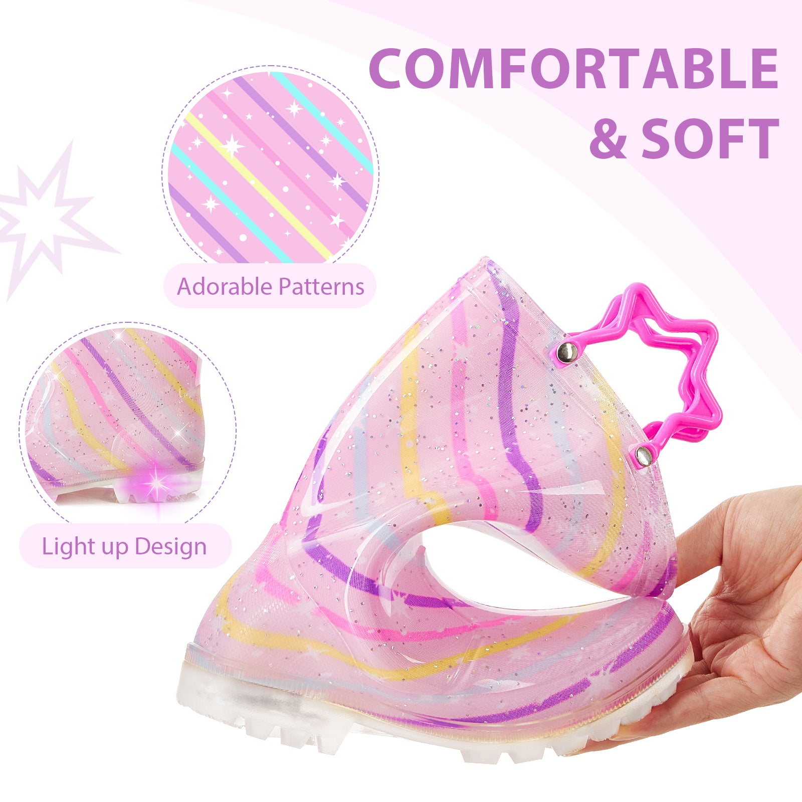 Light Up Fashion Kids Rain Boots with Handles - FUNCOO
