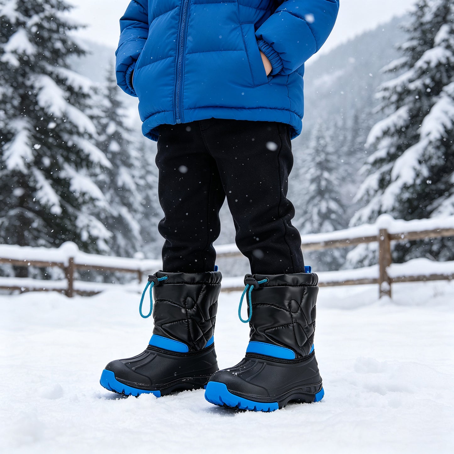 toddler boy black and blue color blocking winter snow boots