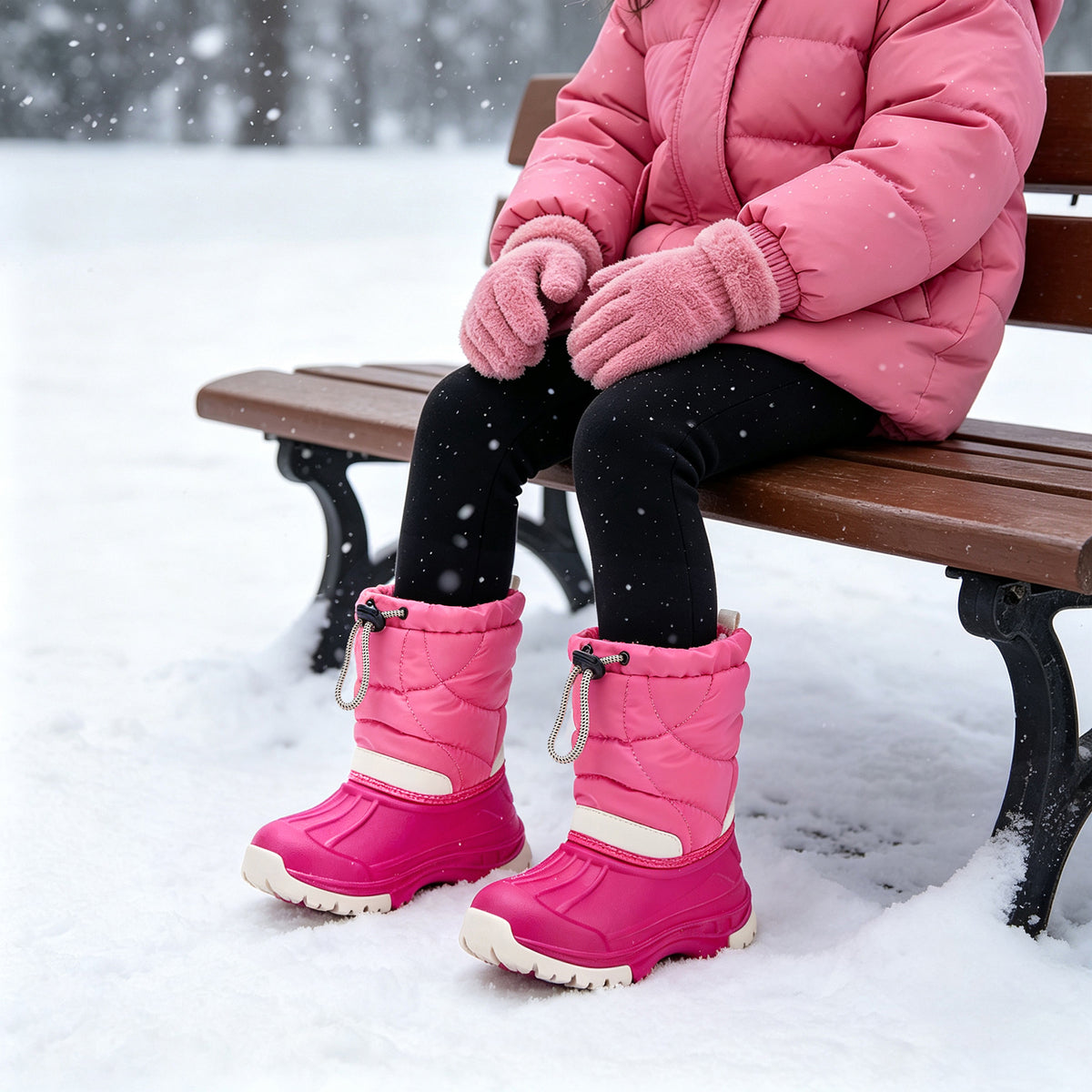 toddler boy pink and white color-blocking winter snow boots