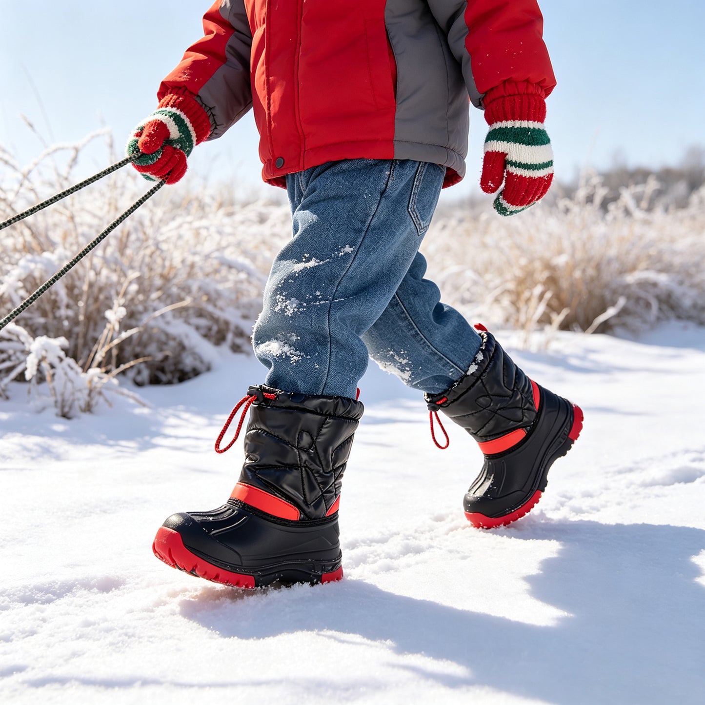 toddler boy black and red color blocking winter snow boots