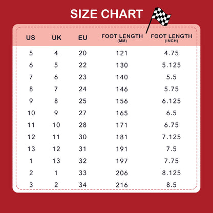 EUXTERPA Girls Boys Light Up Sneakers Dual Straps Kids Sneakers Black and Red Speed Racing Car
