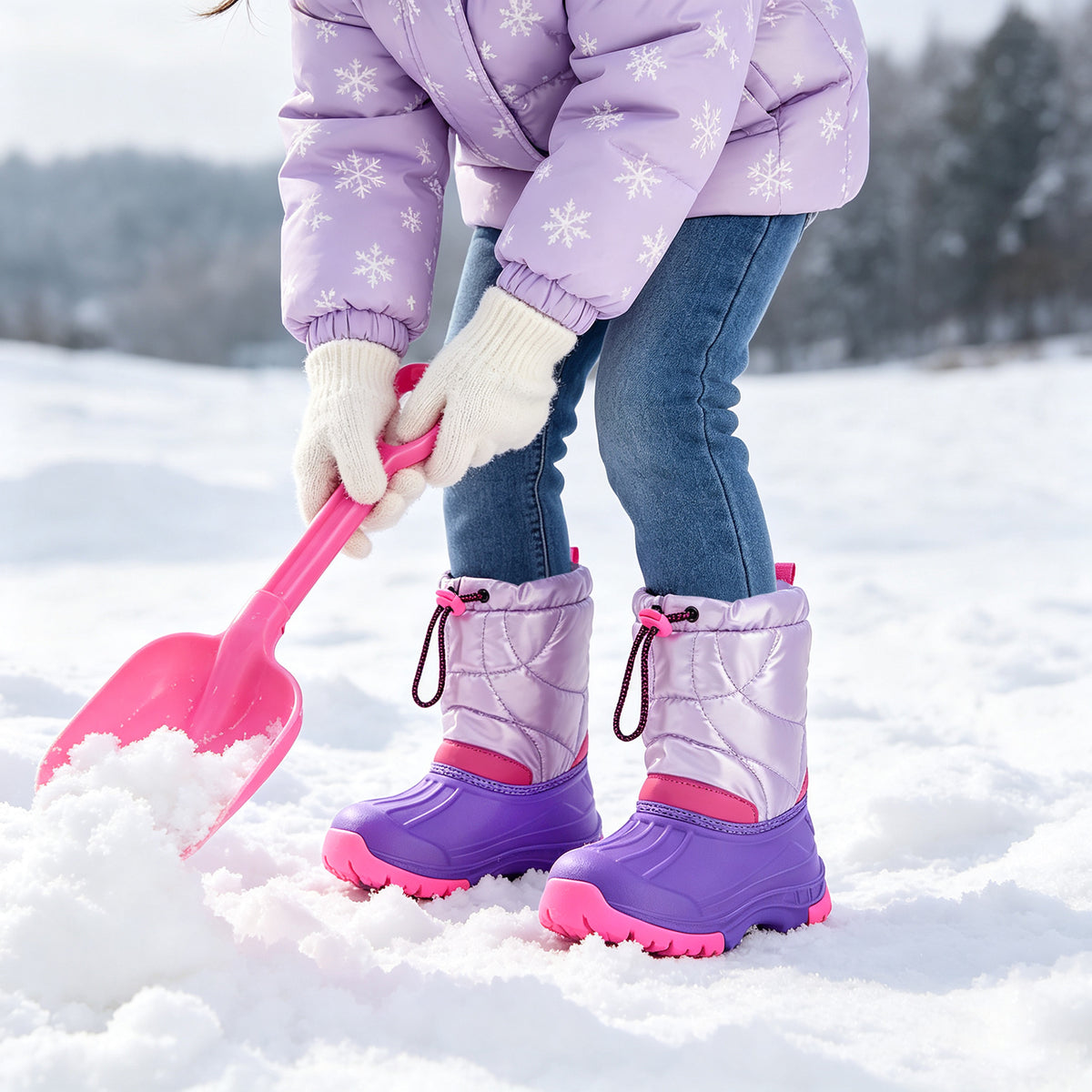 toddler boy purple and pink color-blocking winter snow boots