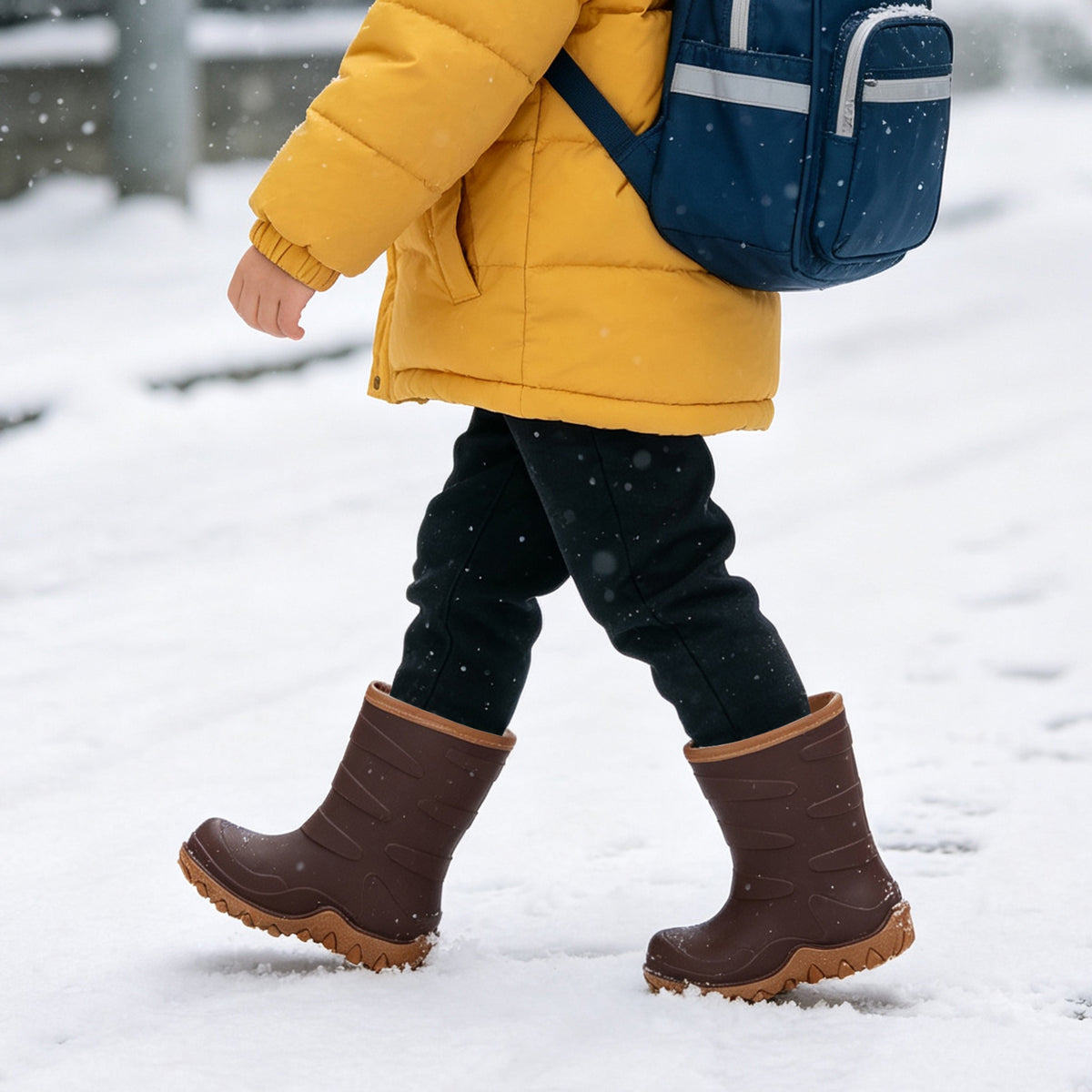 kids brown winter insulated rain boots - funcoo