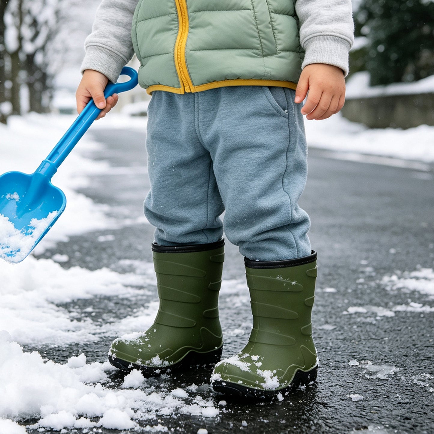 kids green winter insulated rain boots