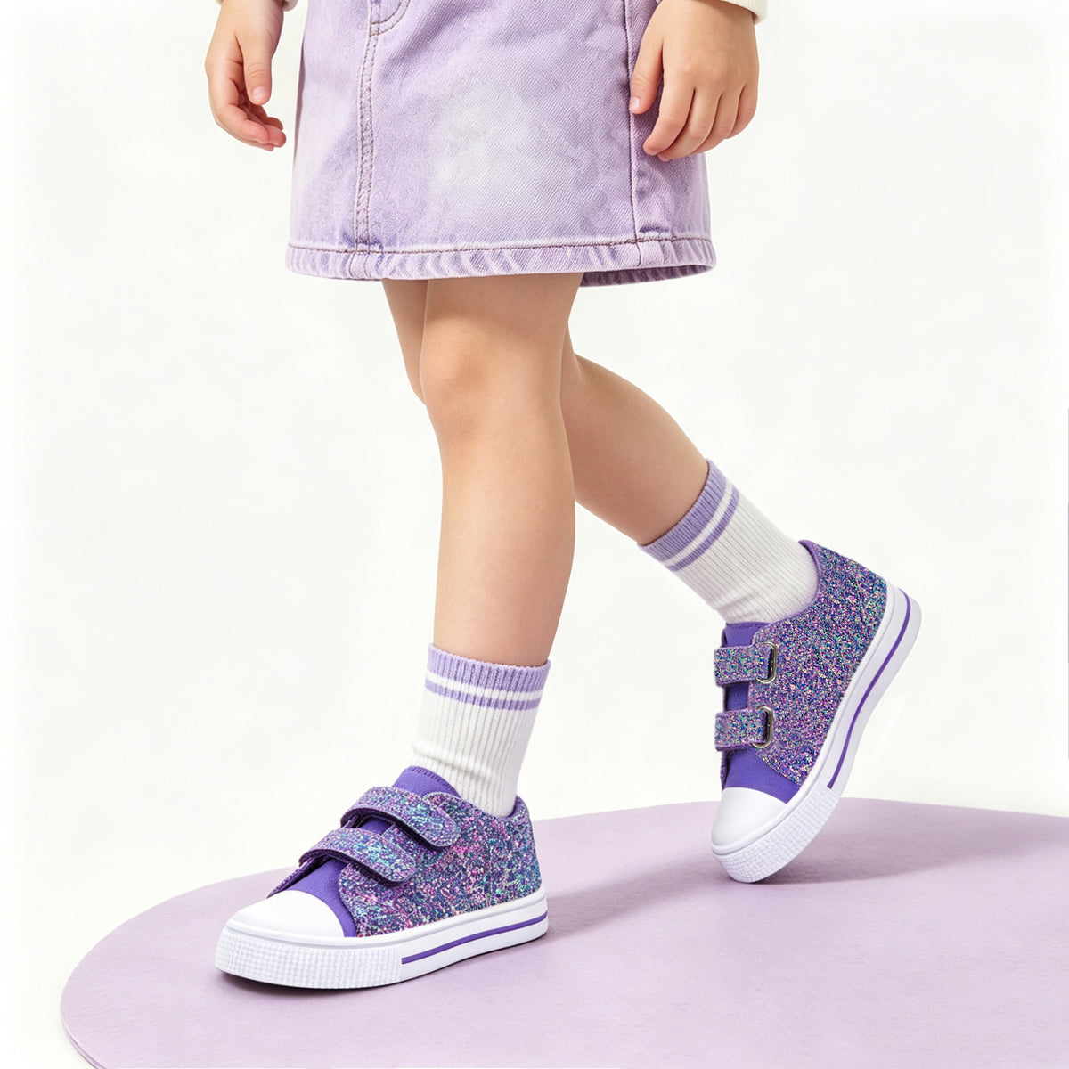 euxterpa dual straps boys girls sneakers purple glitter