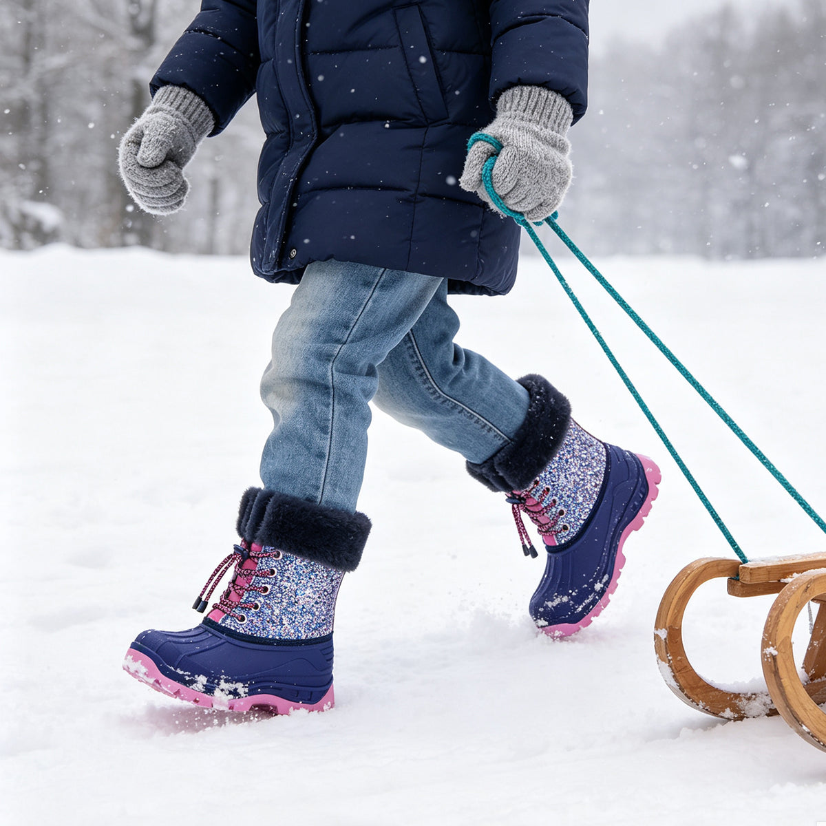 toddler girls navy glitter winter snow boots