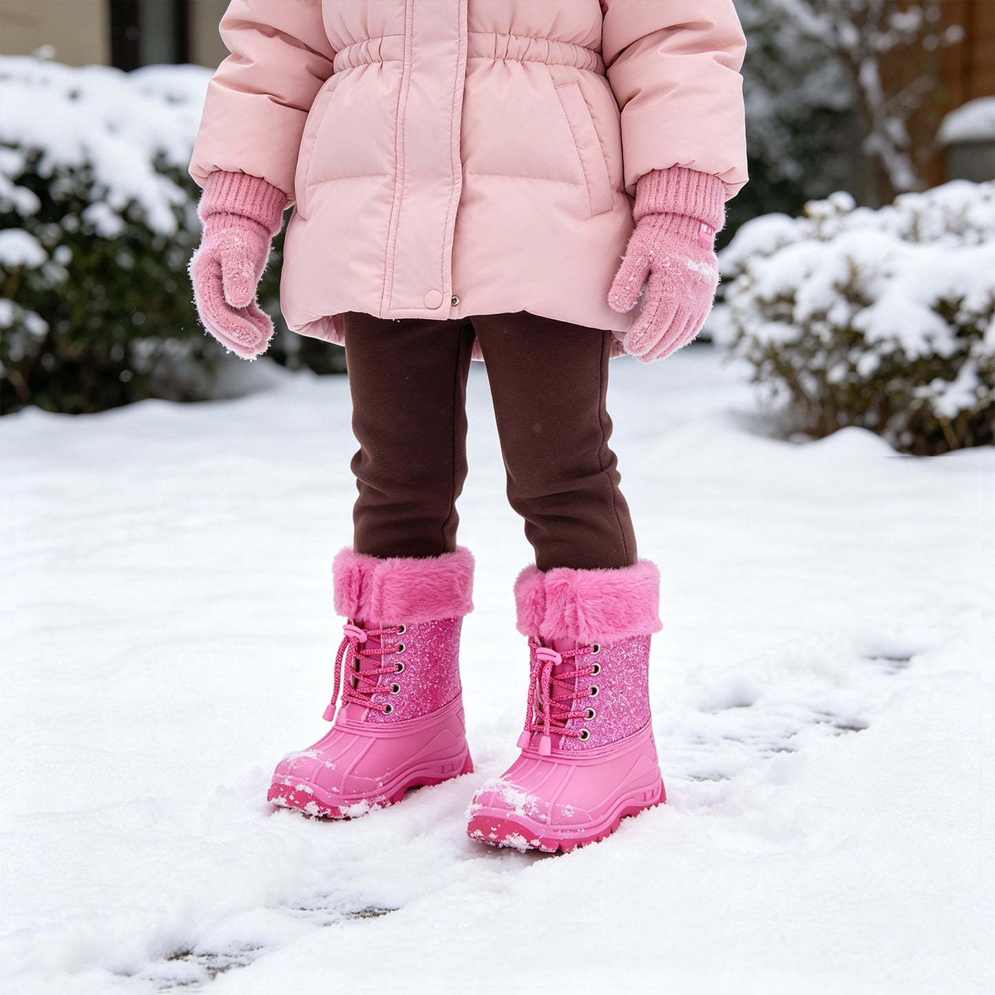 toddler girls rose-pink glitter winter snow boots