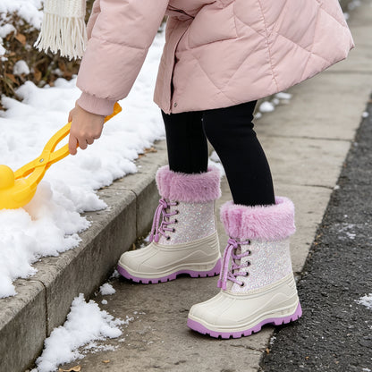 Toddler Girls White Glitter Winter Snow Boots