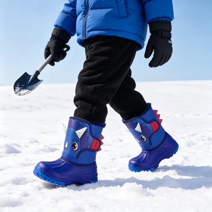 Toddler Boy Saffron-colored two-horned dinosaur Winter Snow Boots