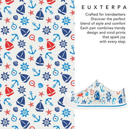 Kids Summer Sandals - Gray Ocean Sailboat Print Beach Shoes