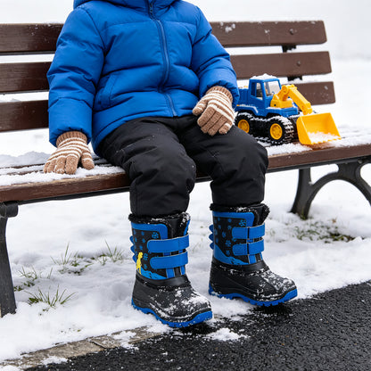 Toddler Girls Yellow dinosaur with snowflakes on a blue background Winter Snow Boots