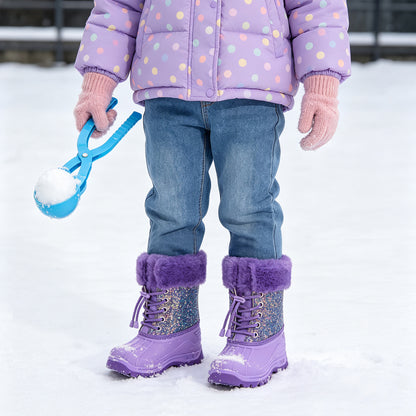 Toddler Girls Deep Purple Glitter Winter Snow Boots