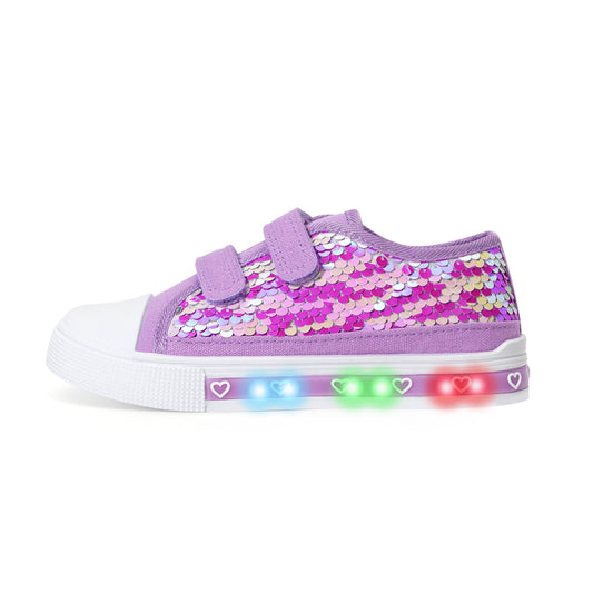 Purple flip sequins Light Up Dual Straps Canvas Shoes