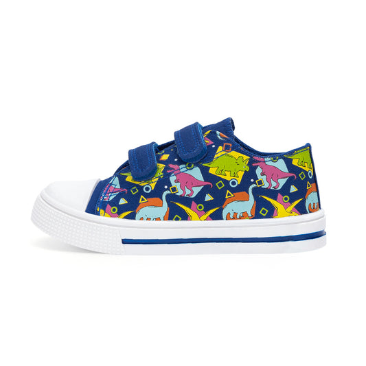 Children's sneaker with dinosaur pattern on a white background