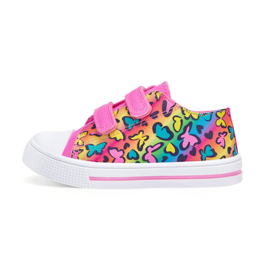 Colorful children's sneaker with heart pattern on a white background