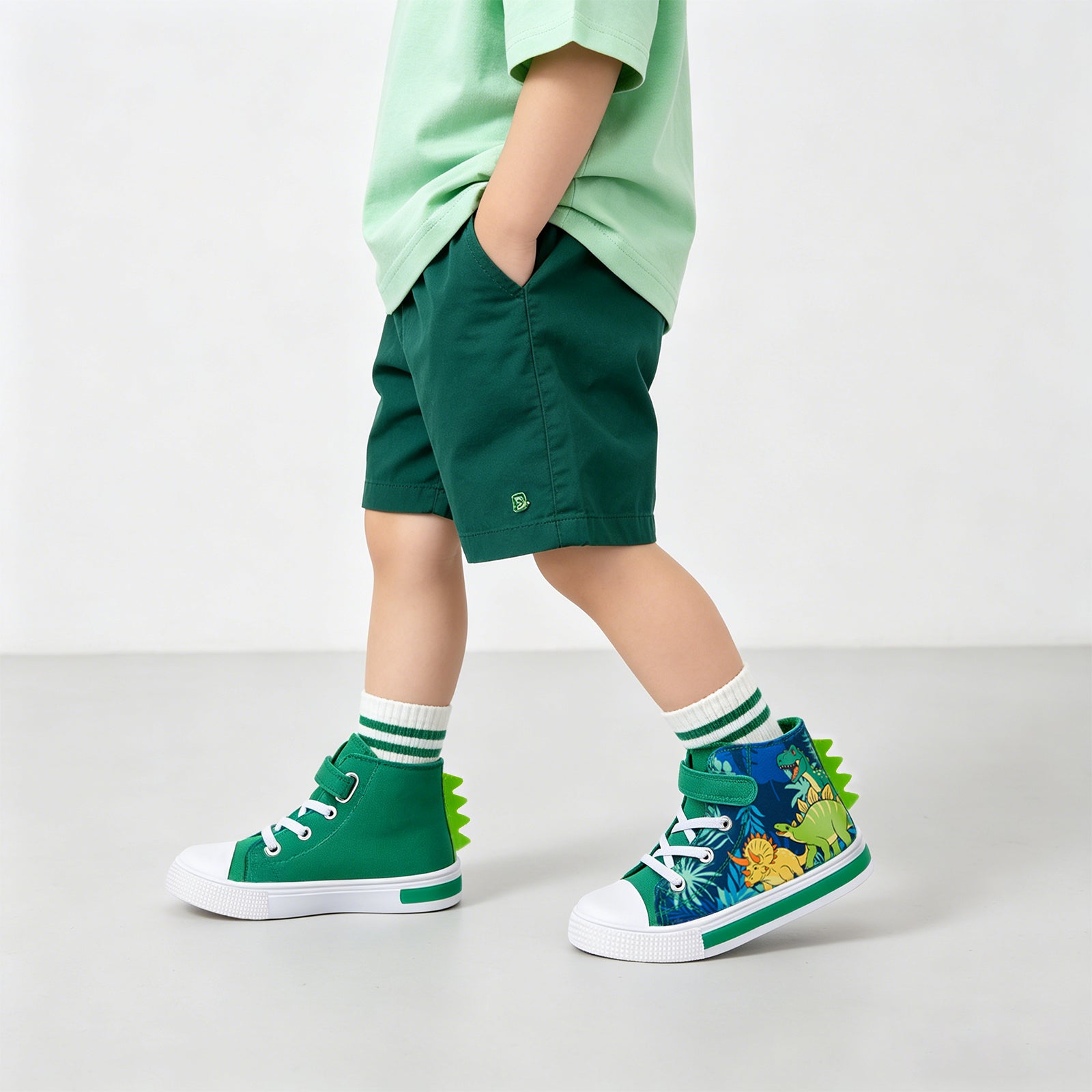 Boys Green Dragons Lightweight High Top  Kids Sneakers - FUNCOO