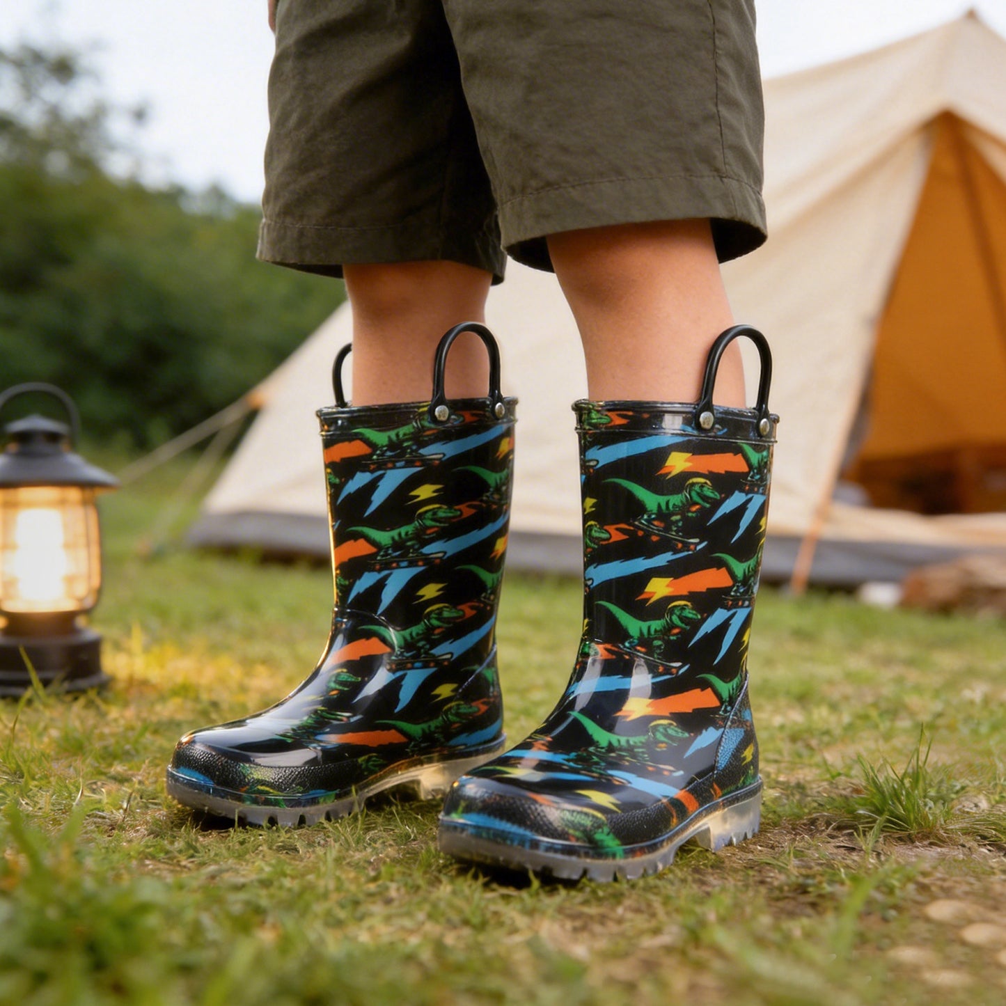 light up fashion kids rain boots with handles - funcoo